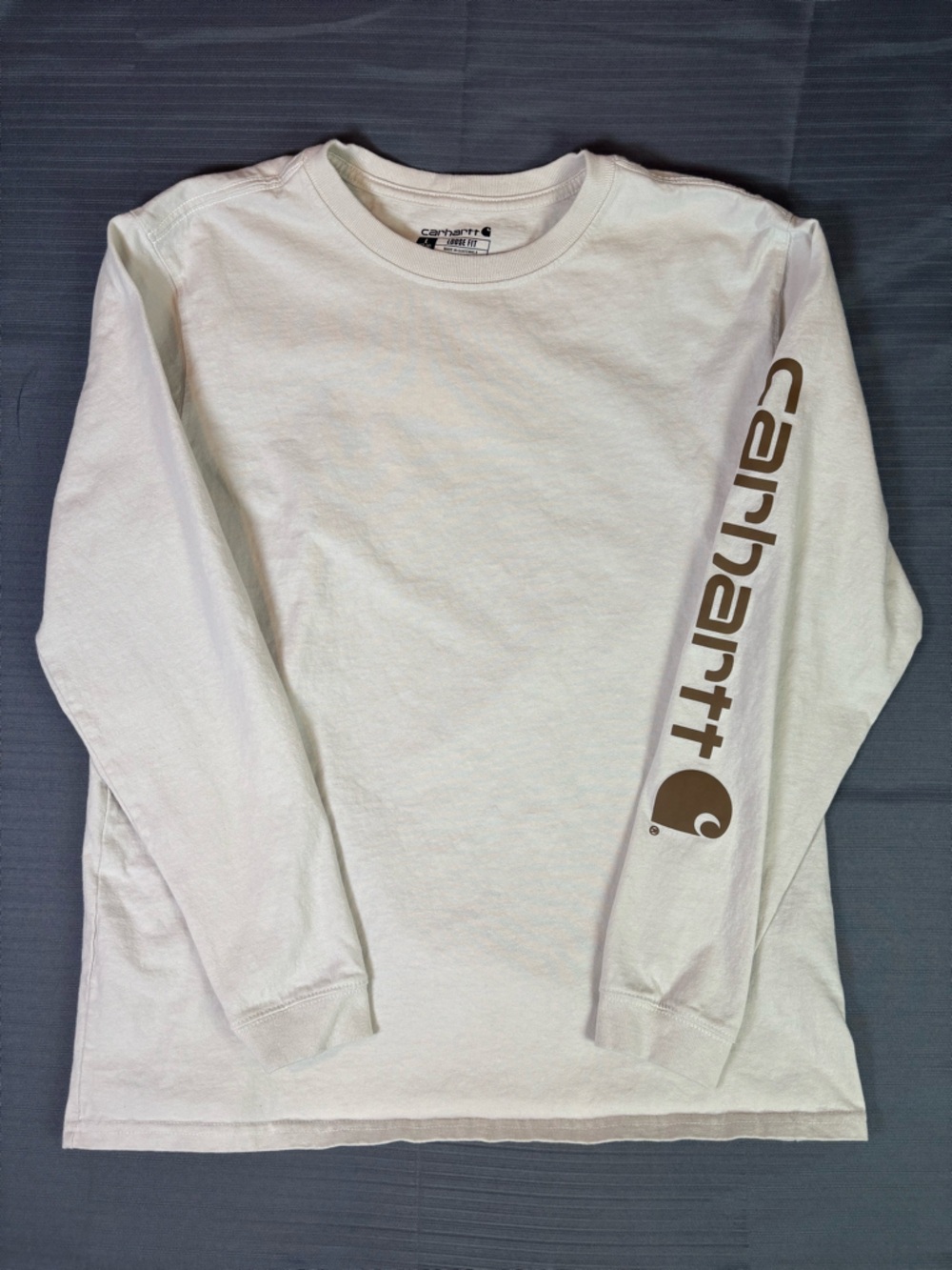 Carhartt Long Sleeve Shirt Women’s L Oversized Cream Logo Sleeve Workwear